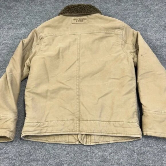 VTG Y2K Abercrombie & Fitch Khaki Tan Faux Fur Lined Adirondack Jacket Size S - Picture 7 of 7
